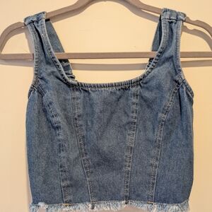 Casual Lone Star Denim Smock Blue Crop Tank Top 100% Cotton Small